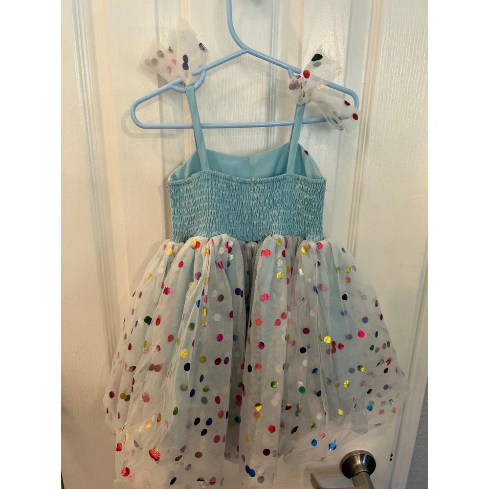 Unbranded Tutu Dress Blue Multi-Color Metallic Polka Dot‎ Tulle Party Birthday